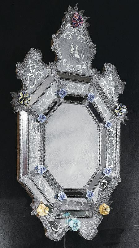 Very special classic Venetian wall mirror with handcrafted Murano glass roses