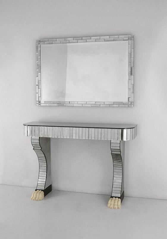 Elegant large rectangular art deco wall mirror with bevelled edges