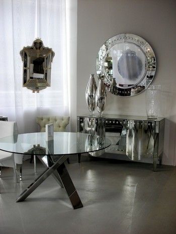 Stunning Circular Art Deco-Style Venetian Wall Mirror With Silver Fram —  Italian-Lighting-Center