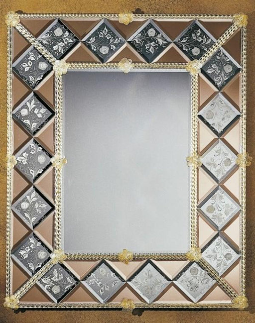 Large hand-engraved Venetian mirror with gold-infused Murano glass detail