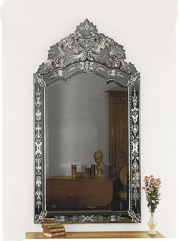 Traditional antiqued and engraved Venetian wall mirror