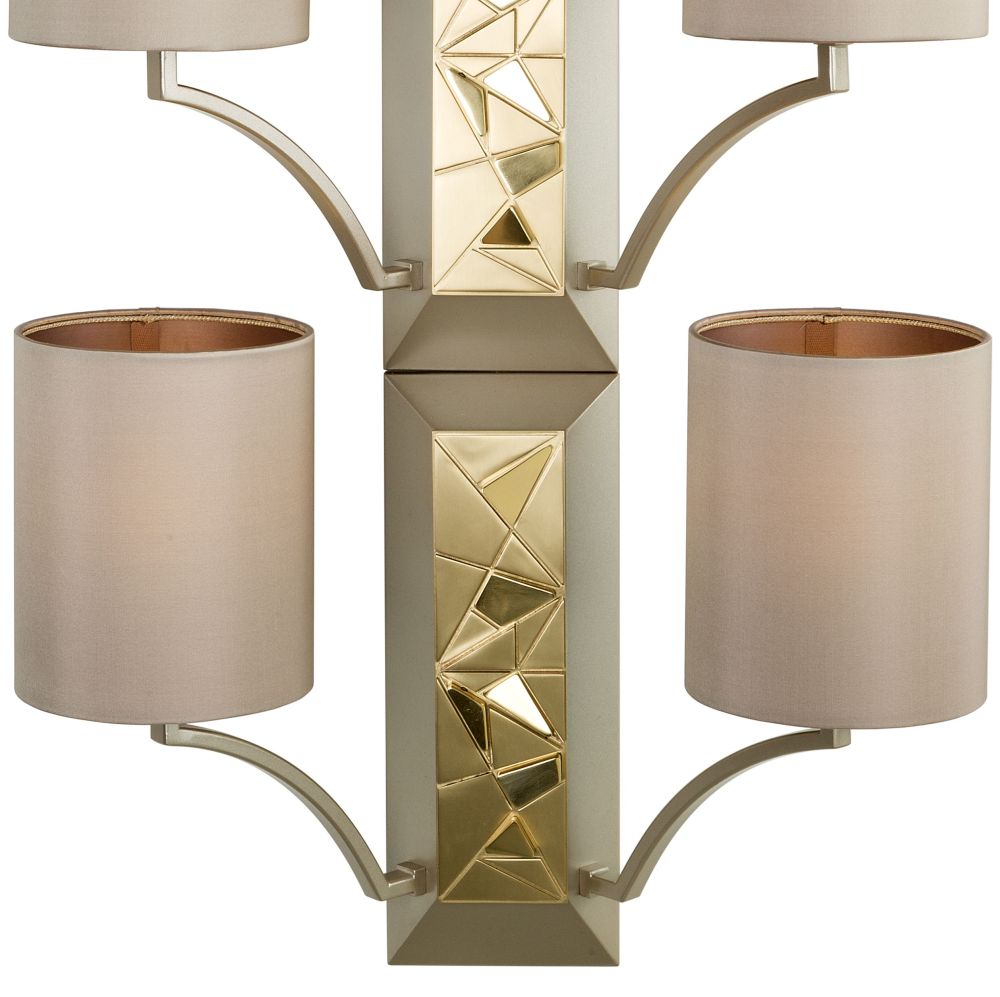 Chic tall Italian metal wall light with 6 shades and gold accents