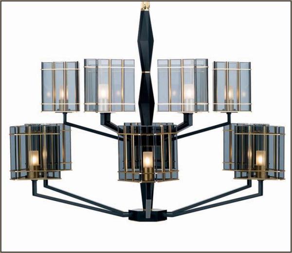 Luxury modern 12 light Italian chandelier with black and smoked glass