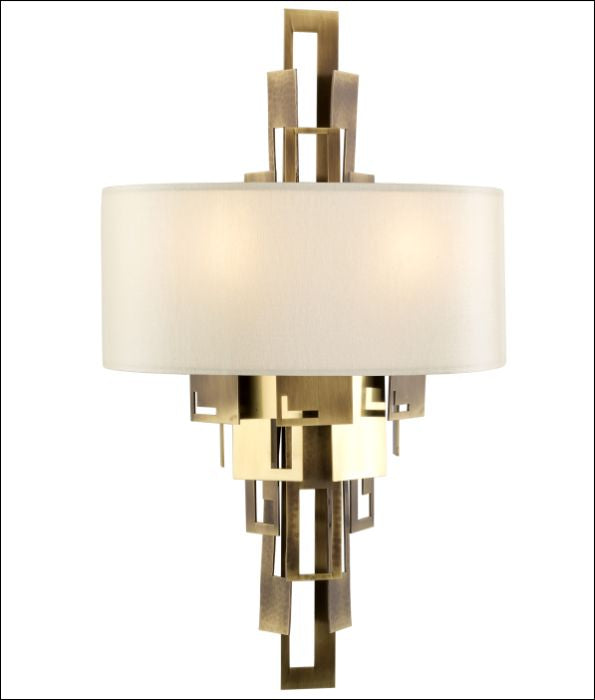 Fabulous modern boutique style brass wall light from Italy with silk shade