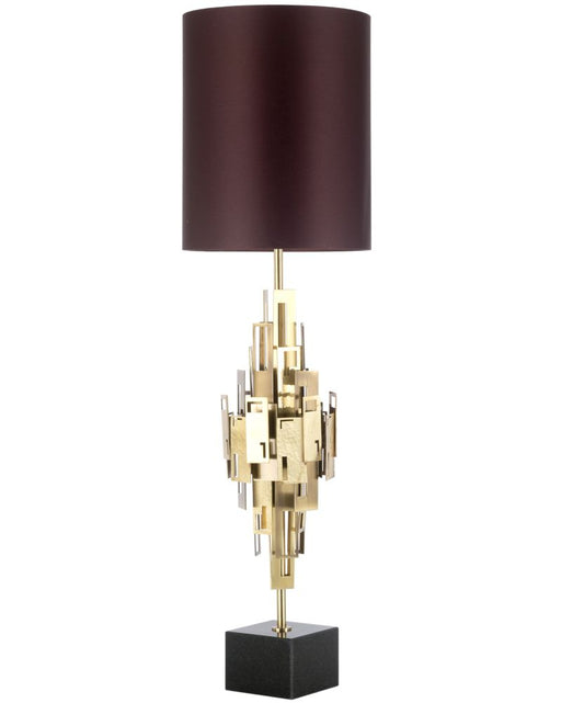 Boutique-style Italian metal table lamp with shantung silk shade and marble base