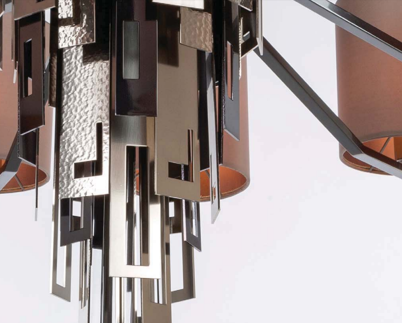 Upmarket modern Italian chandelier with mix of metal finishes and 12 lights