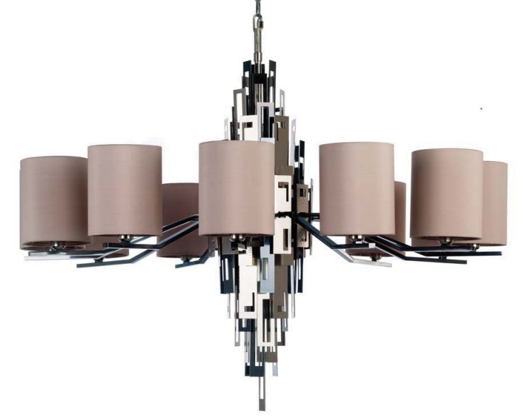 Upmarket modern Italian chandelier with mix of metal finishes and 12 lights