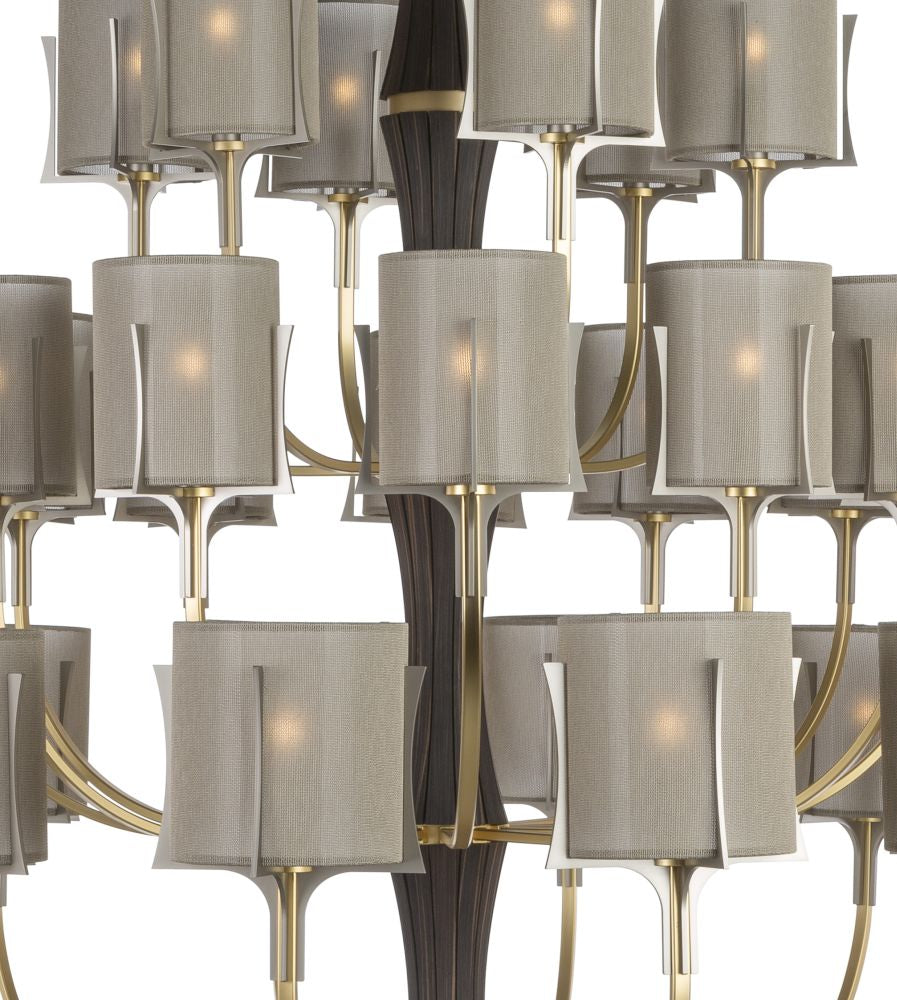 Luxury satin gold chandelier with 24 lights and leather detail