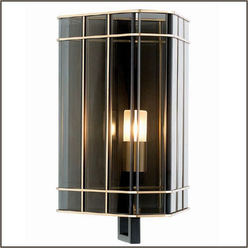 30 cm luxury Italian smoked glass wall light with gold detail