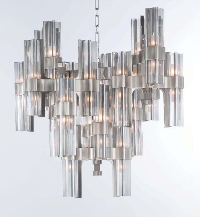 40 light high-end Italian chandelier with grey leather trim
