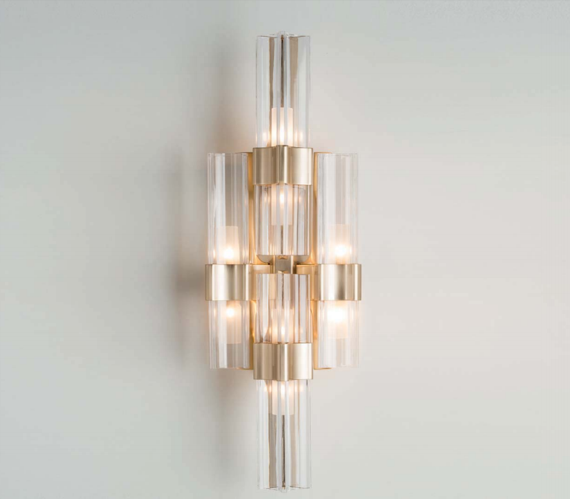 Modern gold high-end Italian wall light with crystal shades