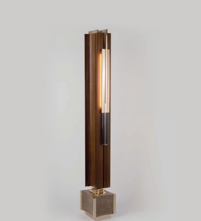 High-end modern walnut and marble floor lamp from Italy