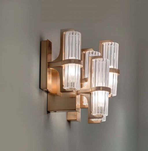 Stylish modern Italian wall light with pink gold frame & glass shades