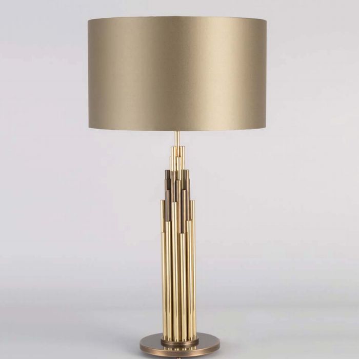 Modern high end brass table lamp with sage green shade — italian