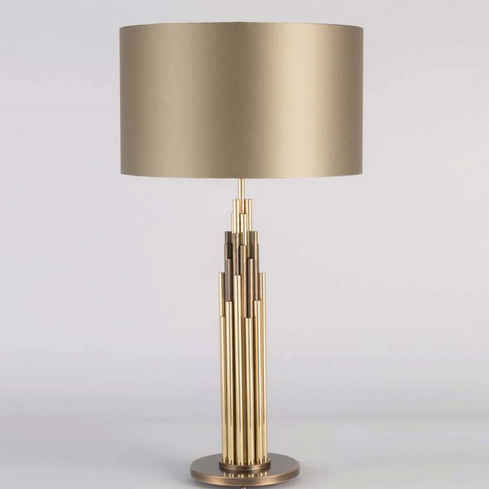 Modern high end brass table lamp with sage green shade