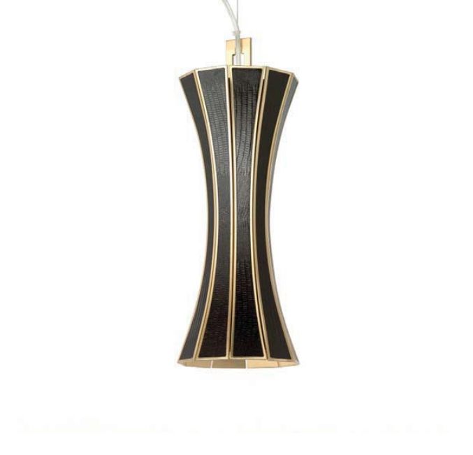 Chic black leather and brass suspended spotlight from Italy