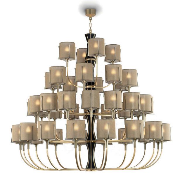 Impressive large gold and leather Italian designer chandelier with 44 lights
