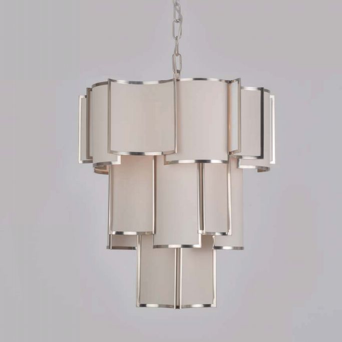 Modern mid-century layered chandelier with 5 lights & choice of frame and shade