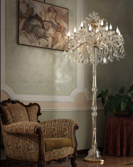 Ornate traditional floor lamp with Asfour crystals in the Maria Theresa style