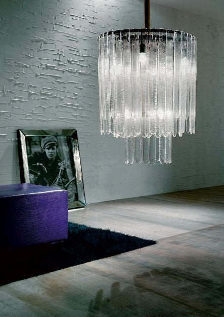 High-end Venetian ceiling pendant in piastra glass