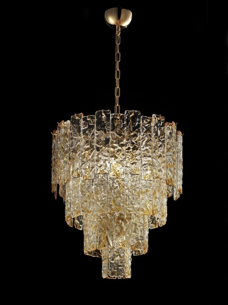 Mid-century amber Corteccia glass chandelier in custom sizes