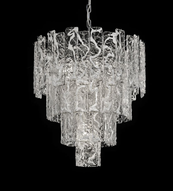 Mid-century white corteccia glass chandelier in custom sizes