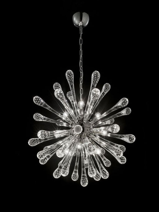 Mid-century satellite-style chandelier in clear Murano glass with custom size options