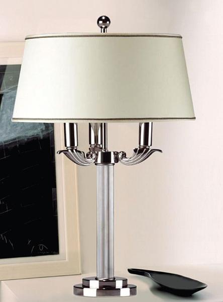 Classic palladium or 24 carat gold table lamp with three lights and silk shade