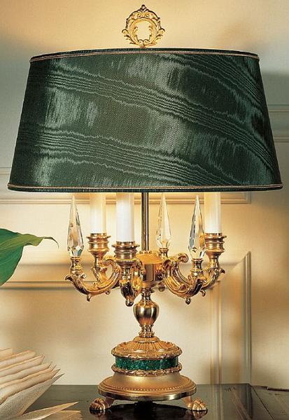 Classic Italian table light with green malachite or lapis lazuli detail and crystal spires