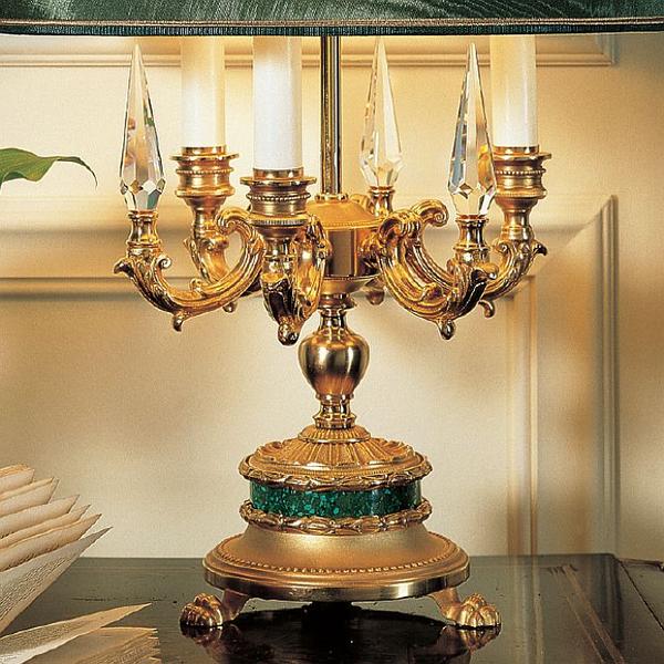 Classic Italian table light with green malachite or lapis lazuli detail and crystal spires