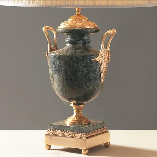 Elegant black, red, white or green marble table lamp with gold or palladium accents