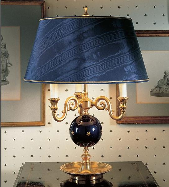 Gold plated table lamp with enamelled globe in 7 colours