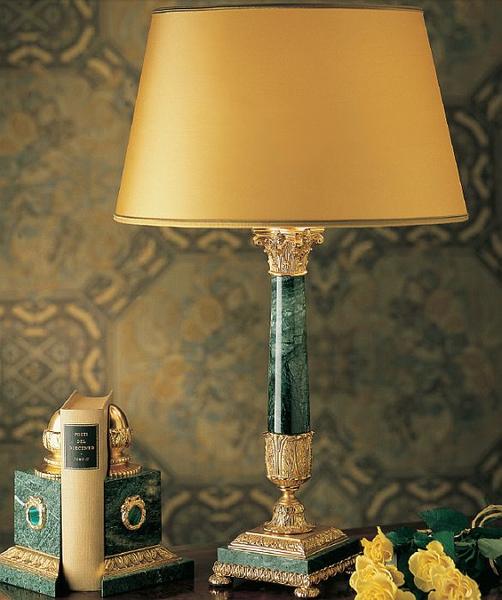 Classic green, white, red, or black marble table lamp with 24 carat gold plated finish