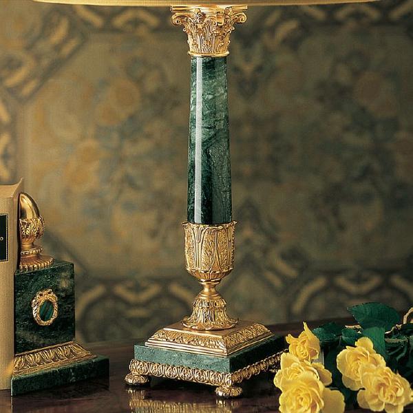 Classic green, white, red, or black marble table lamp with 24 carat gold plated finish