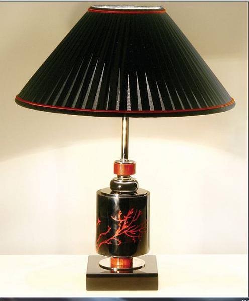 Black art deco style marble table light with shell and coral mosaic