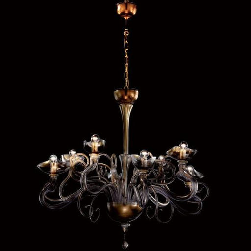Beautiful clear and violet Murano glass chandelier with gold leaf accents