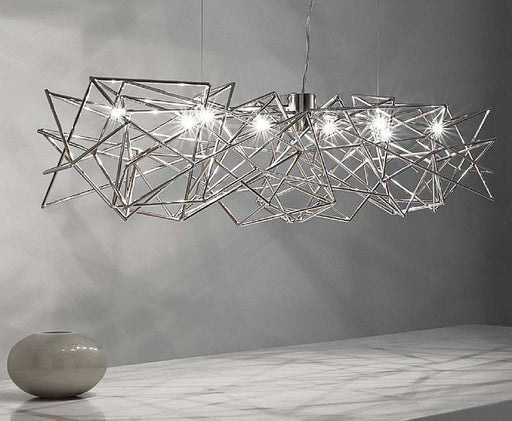 Modern abstract 130 cm wide silver nickel  dining room chandelier