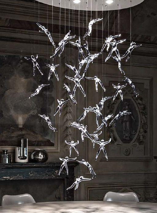 Modern "Angel Falls" chandelier by Terzani with 36 lead crystal angels