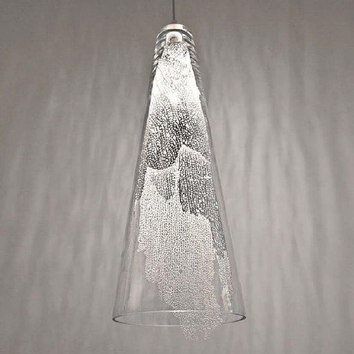 "Frame"  conical clear glass ceiling  pendant from Terzani with coral design in 4 colours