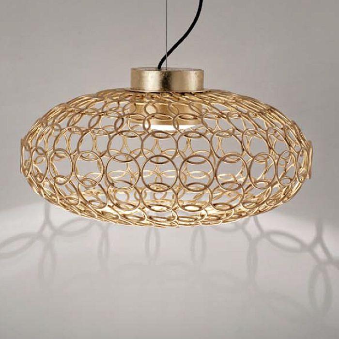 G.R.A. oval gold or silver nickel ceiling pendant by Terzani with metal rings