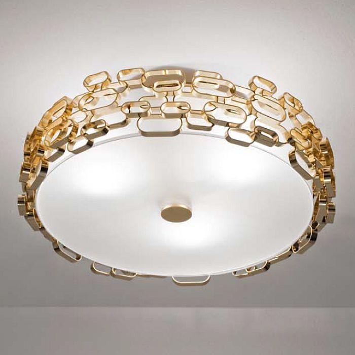 "Glamour" gold, nickel, or white flush ceiling light by Terzani with geometric design