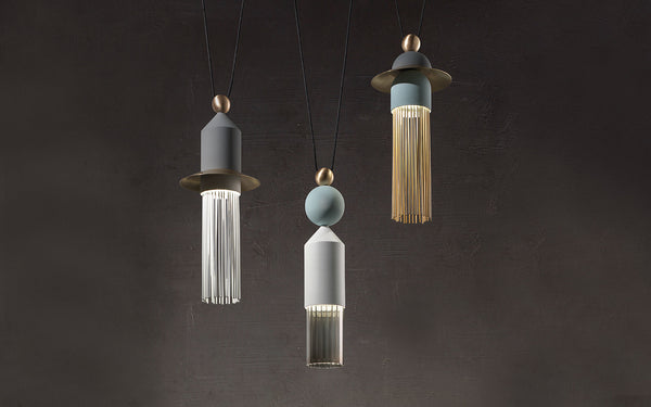 Modern three-light tassel-style pendant light from Italy in 4 colors