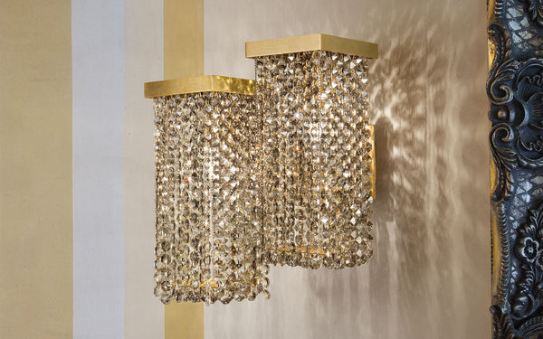 Modern smoked cut crystal wall sconce with 2 lights and Swarovski option
