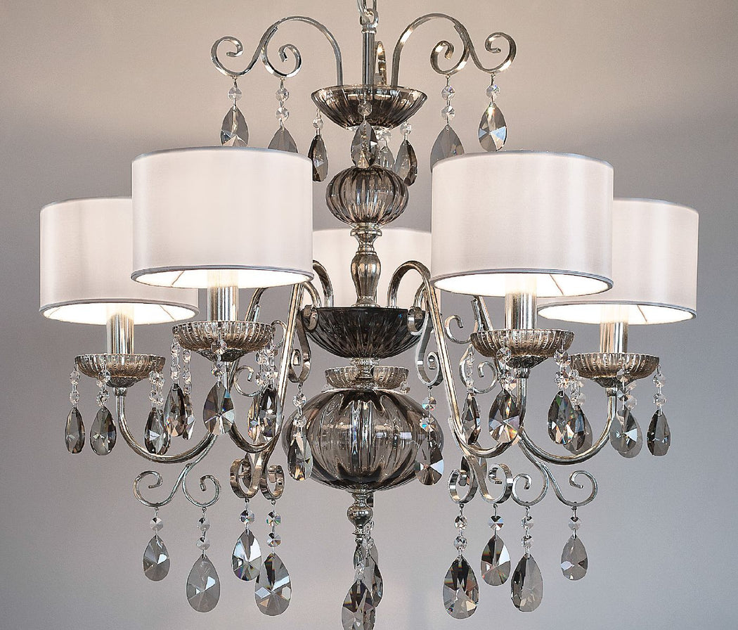 Elegant 5 light Italian chandelier with smoke or amber hand-blown glass decoration