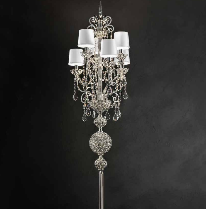 Ornate traditional silver-plated or gold-plated Italian floor light with  Swarovski crystals