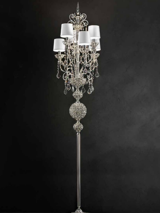 Ornate traditional silver-plated or gold-plated Italian floor light with  Swarovski crystals