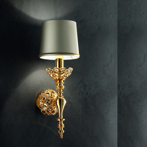 Traditional Italian gold-plated wall light with clear embedded crystals