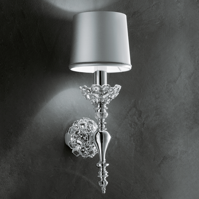 Stylish silver-plated classic Italian wall light with embedded crystals