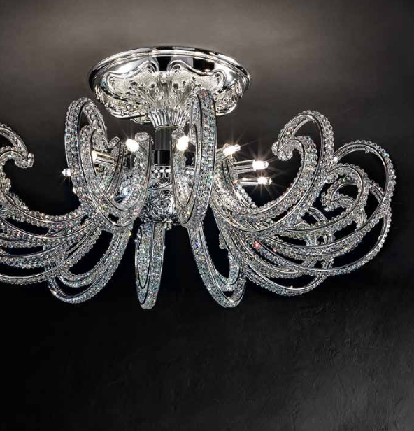 Glamorous classic silver-plated ceiling light with glittering Swarovski crystals