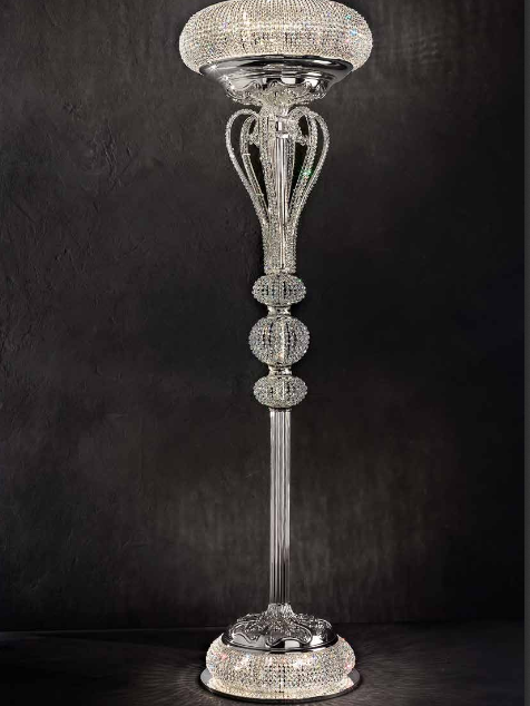 Glamorous classic silver-plated floor lamp with Swarovski crystals